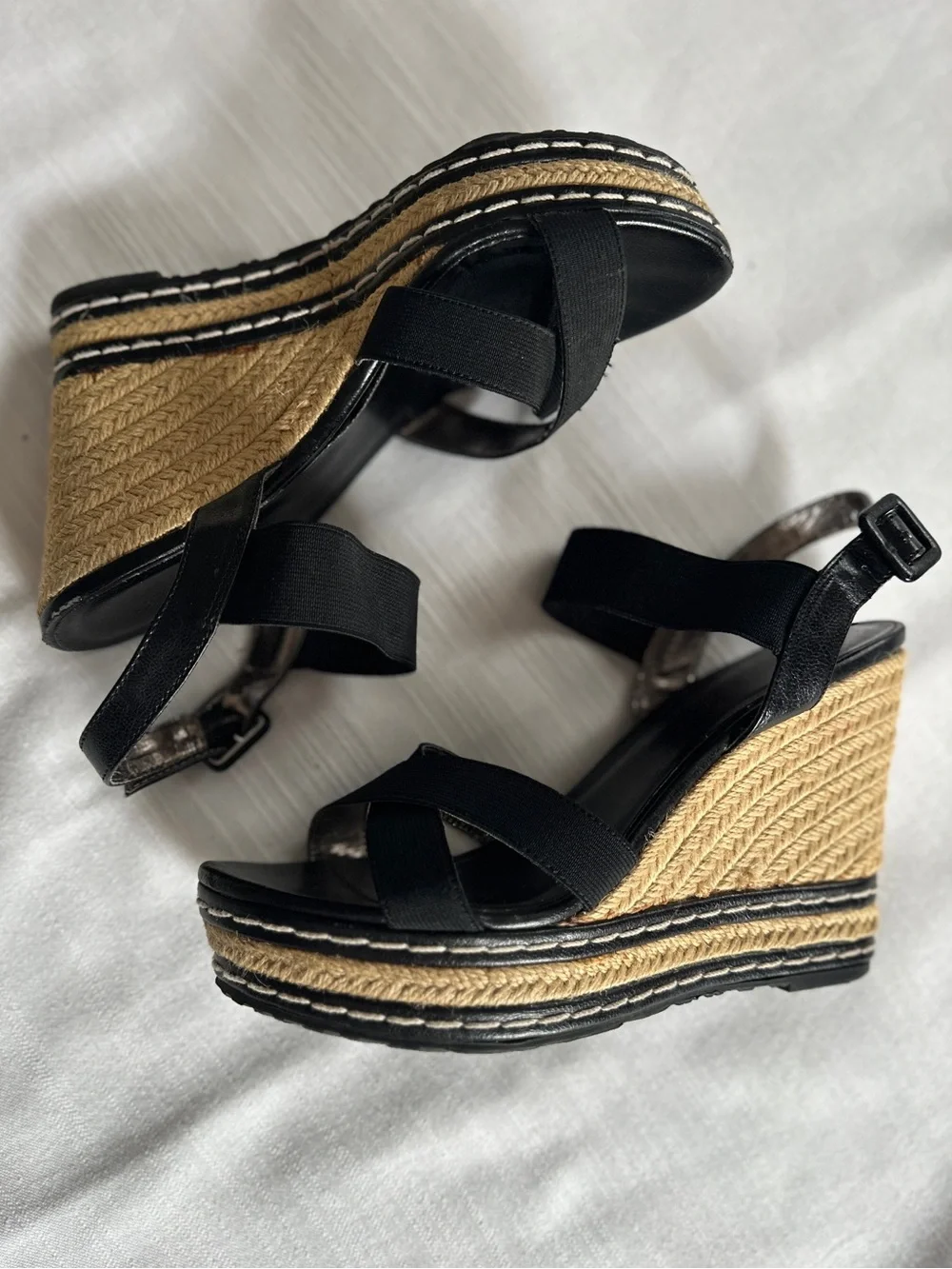 Charles by Charles David Thrice Black Elastic Espadrille Wedge Sandal | 8.5